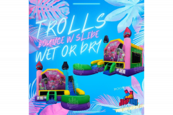 Trolls 6in 1 bounce house w slide (WET)