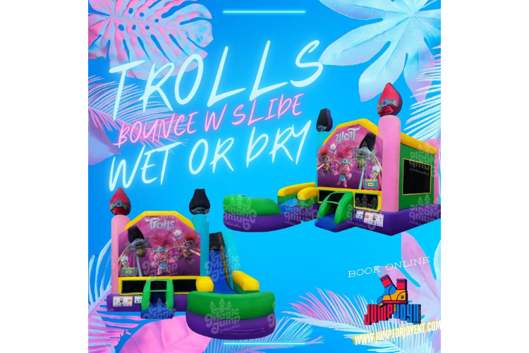 Trolls 6in 1 bounce house w slide (WET)