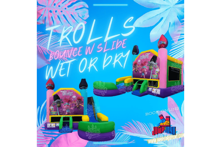 Trolls 6in 1 bounce house w slide (WET) Trolls 6in 1 bounce house w slide (WET)